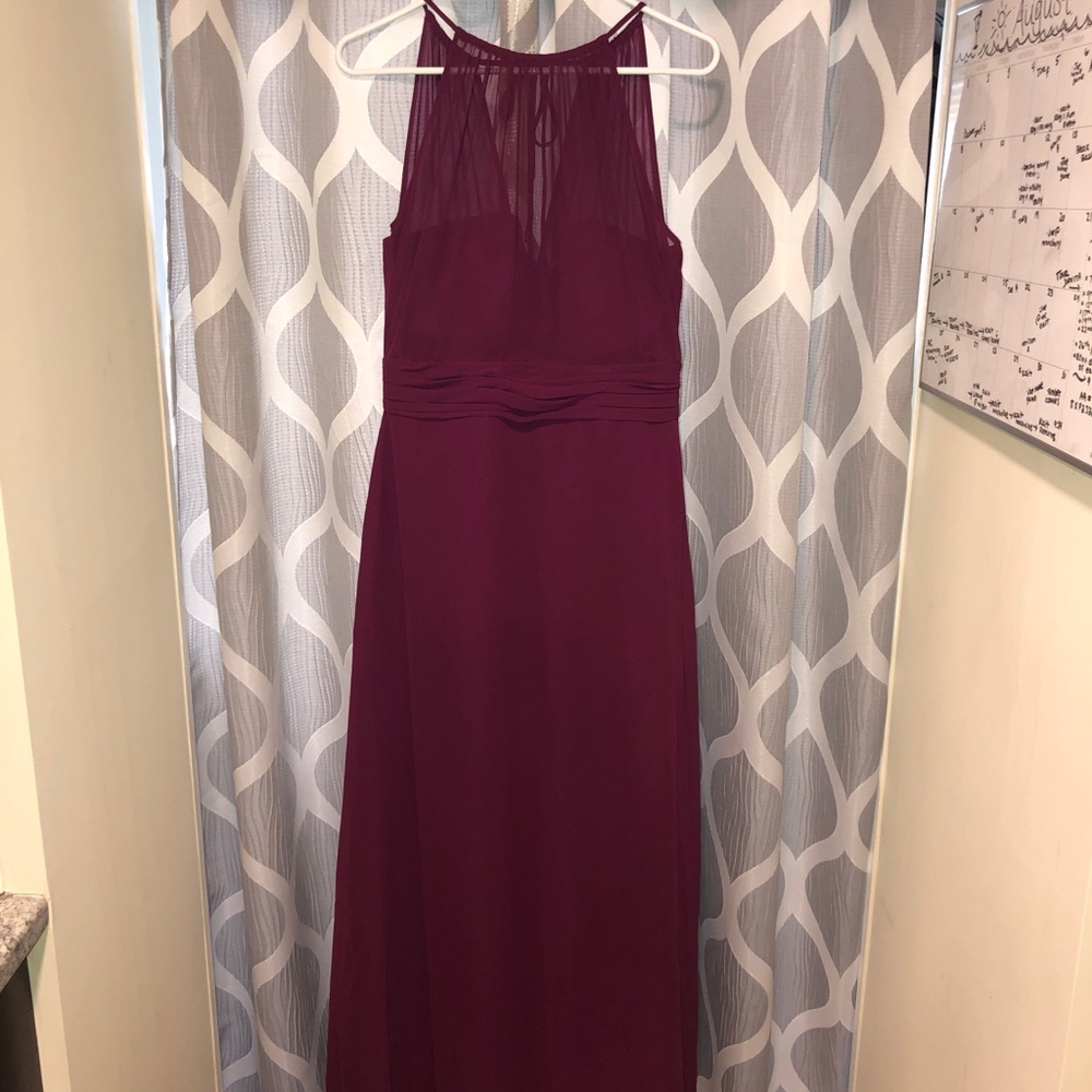 Sangria Burgundy Long Bridesmaid Gown